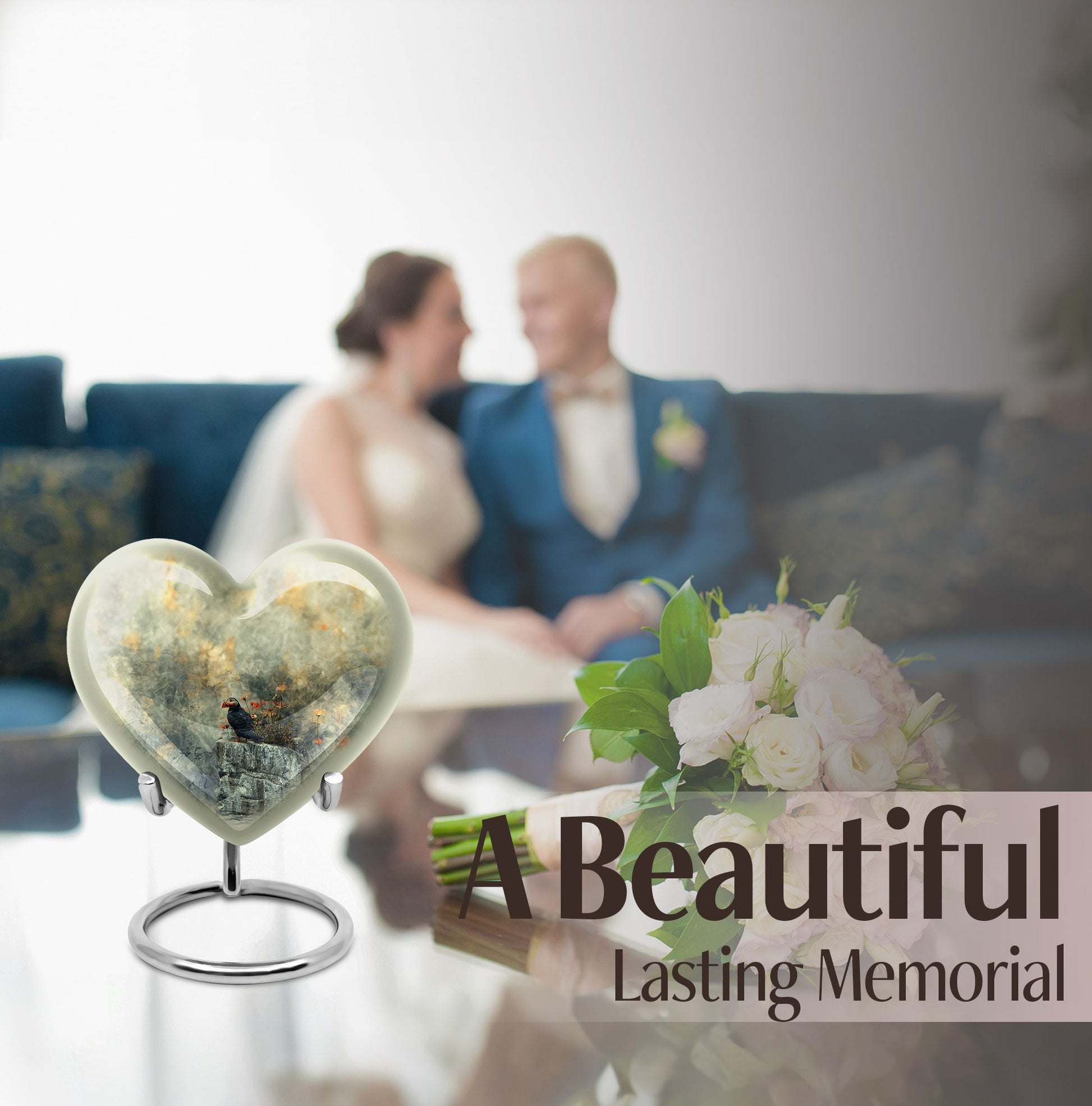 Puffin Bird Heart Design Cremation Urn for Human Ashes