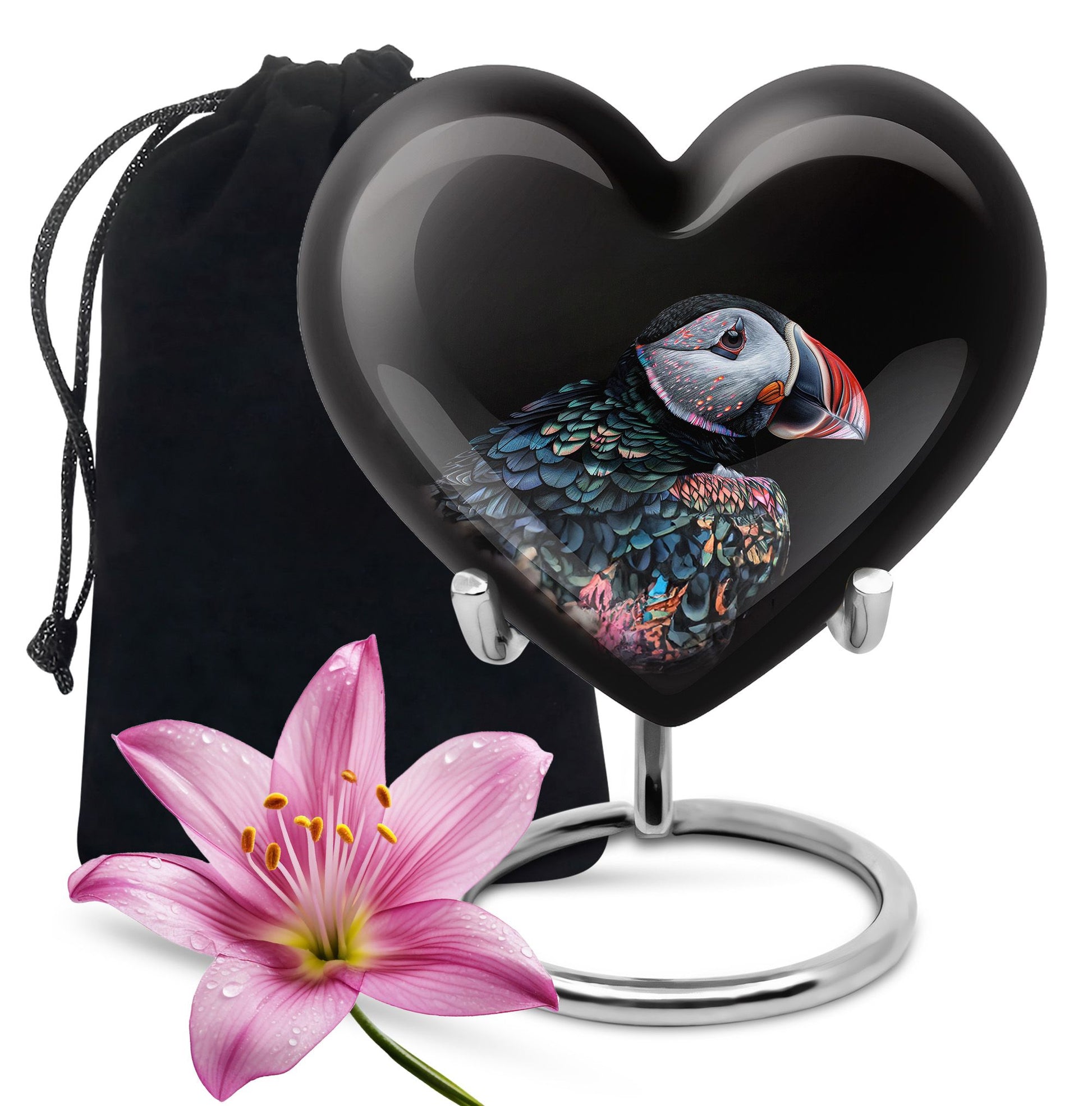 Heart Urn for mom with Puffin Bird design