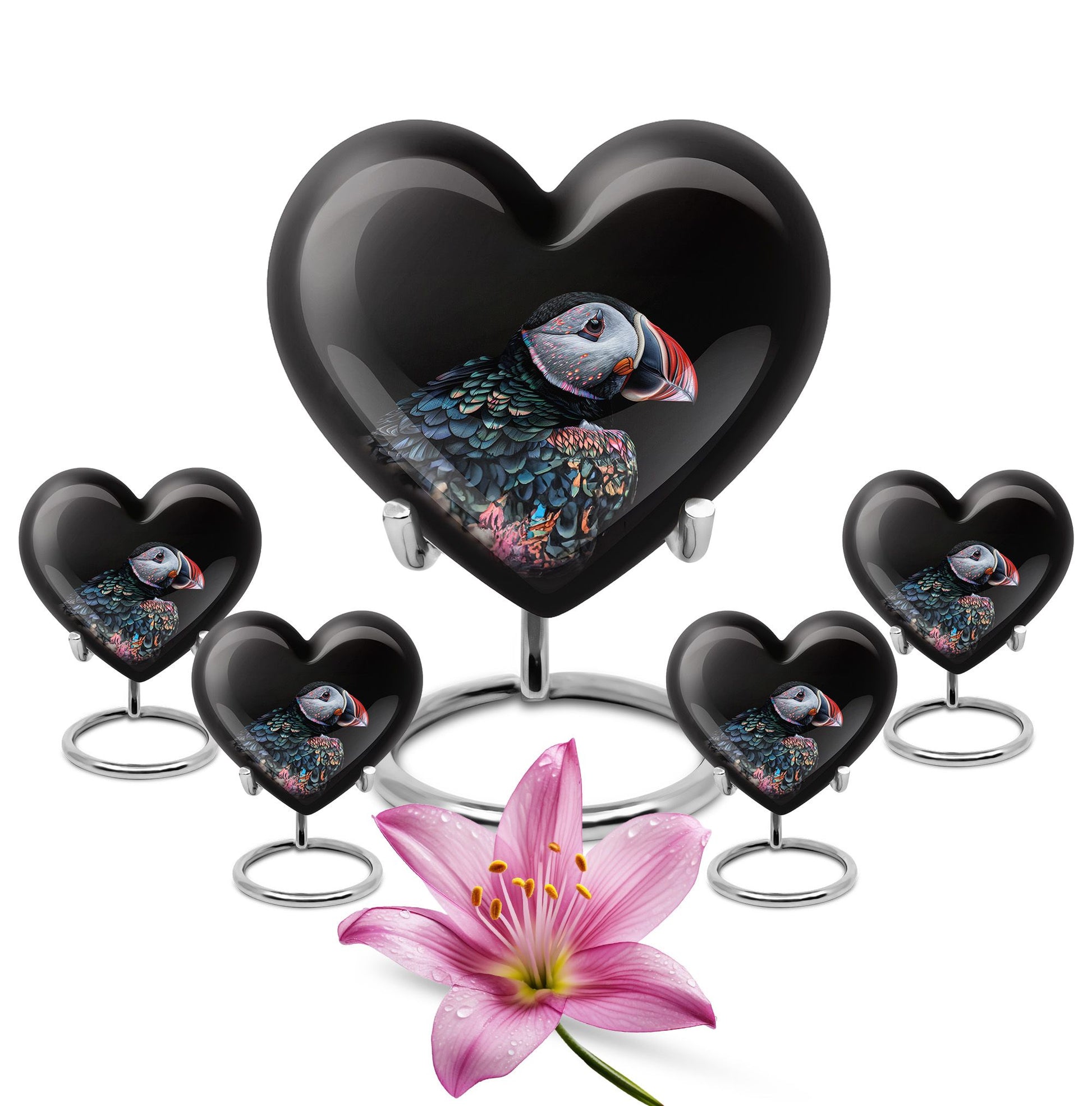 Heart Urn for mom with Puffin Bird design