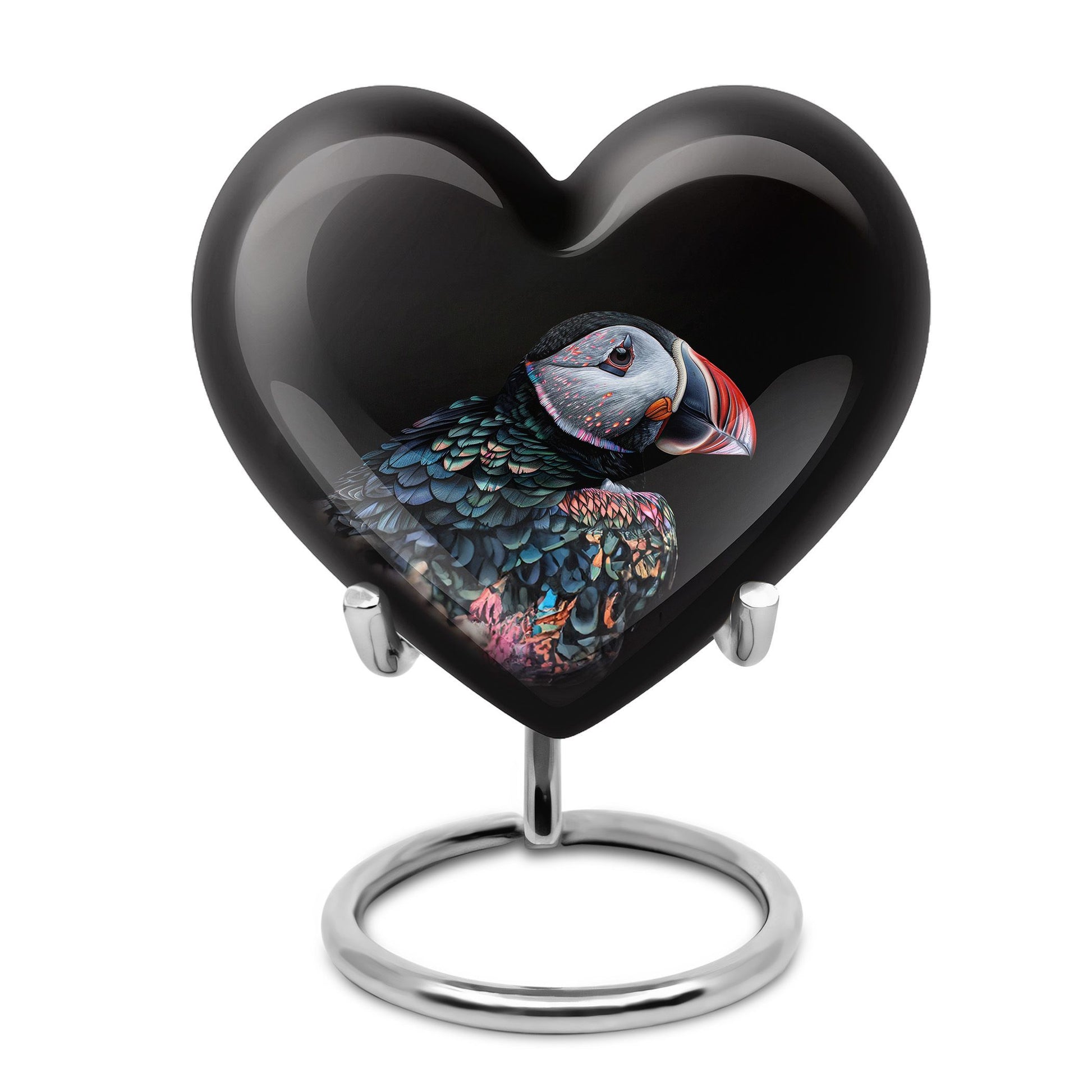 Heart Urn for mom with Puffin Bird design