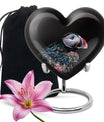 Heart Urn for mom with Puffin Bird design