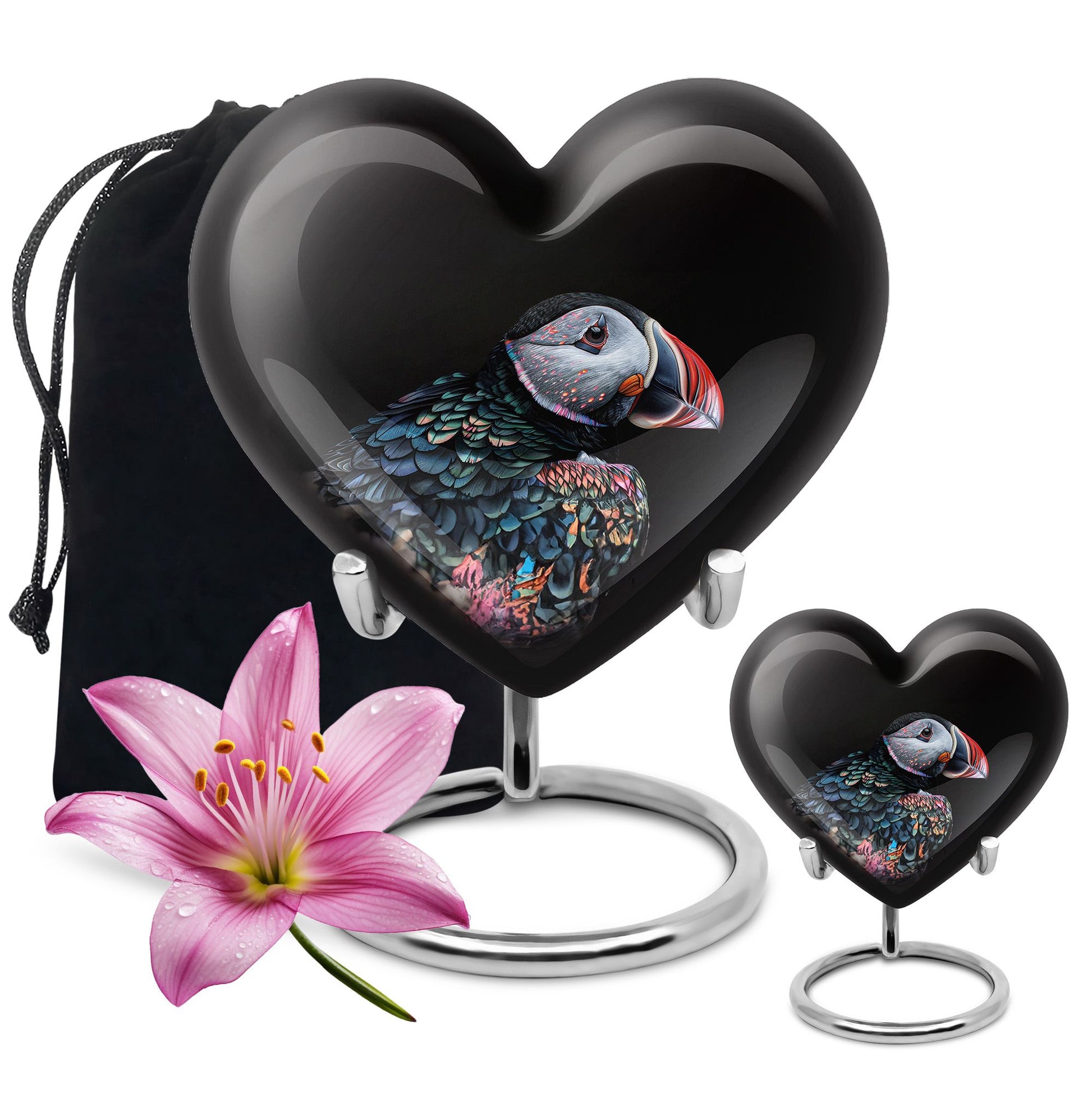 Heart Urn for mom with Puffin Bird design