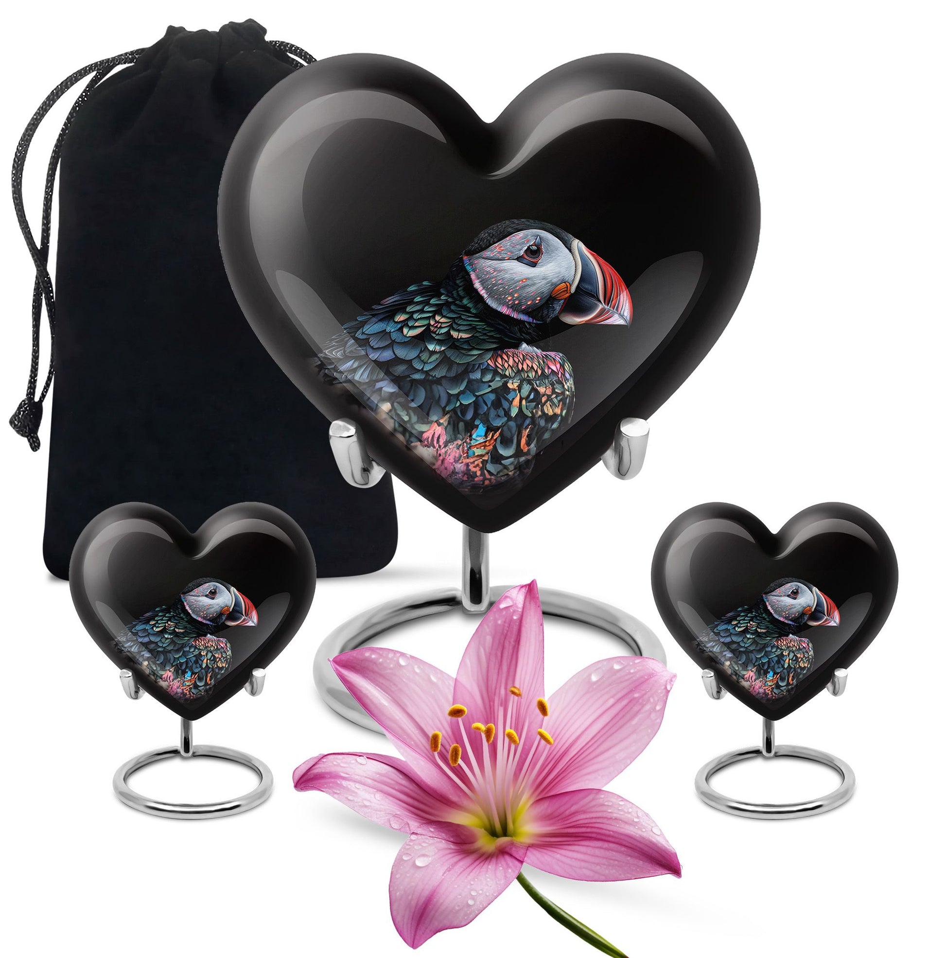 Heart Urn for mom with Puffin Bird design