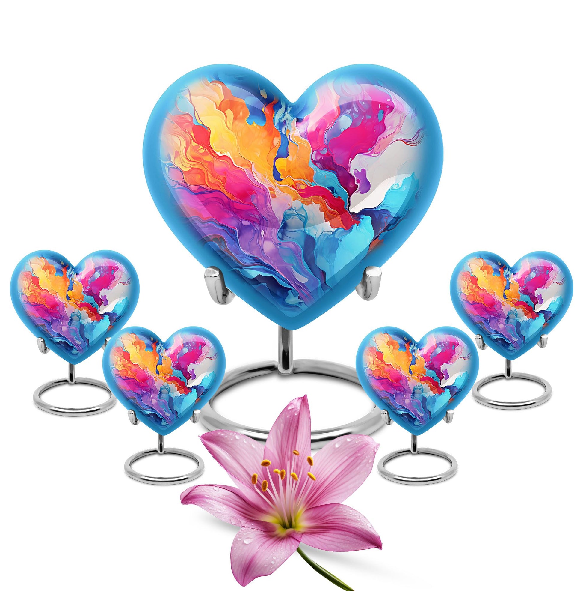 abstract design aluminum heart urn for cremation ashes