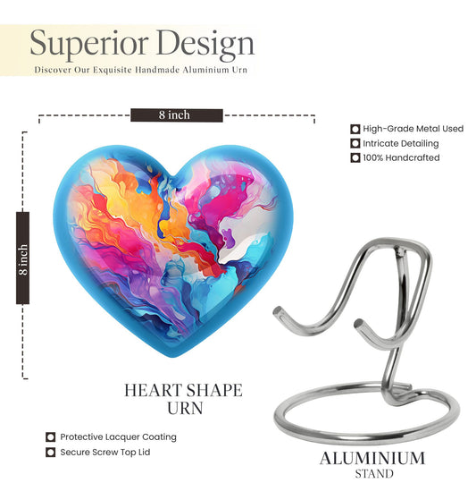 abstract design aluminum heart urn for cremation ashes