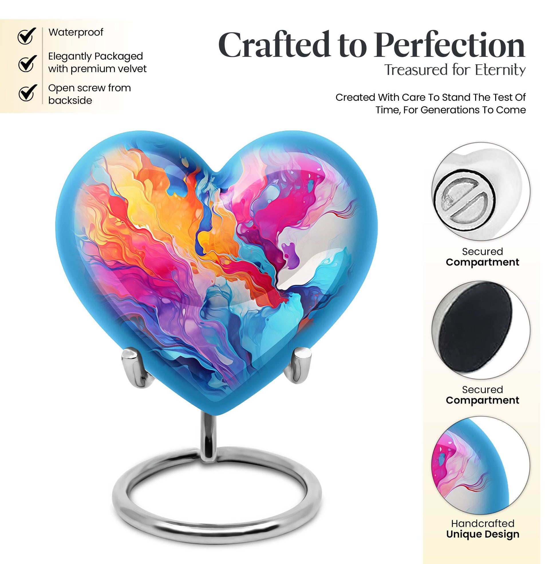 abstract design aluminum heart urn for cremation ashes