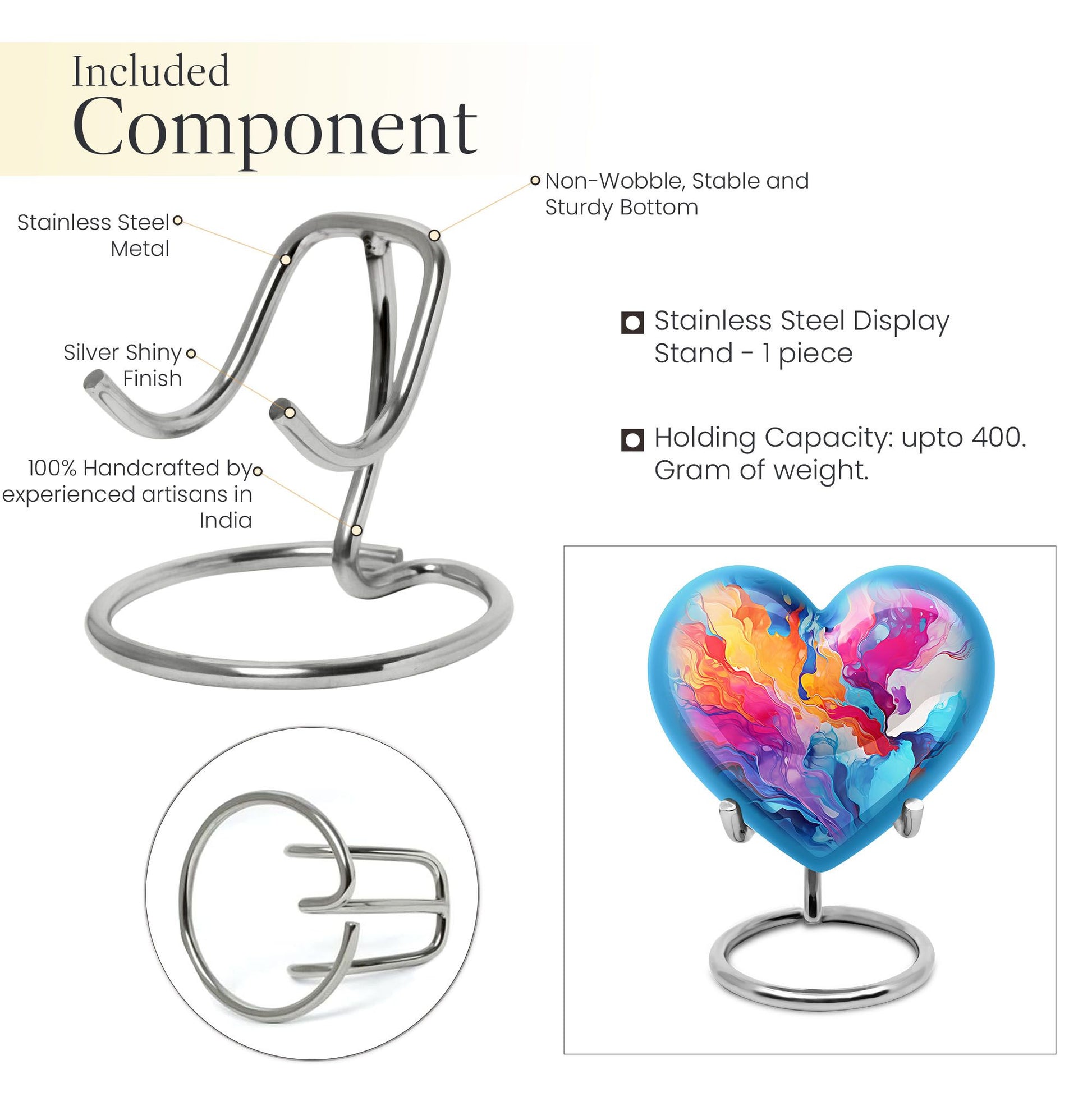 abstract design aluminum heart urn for cremation ashes