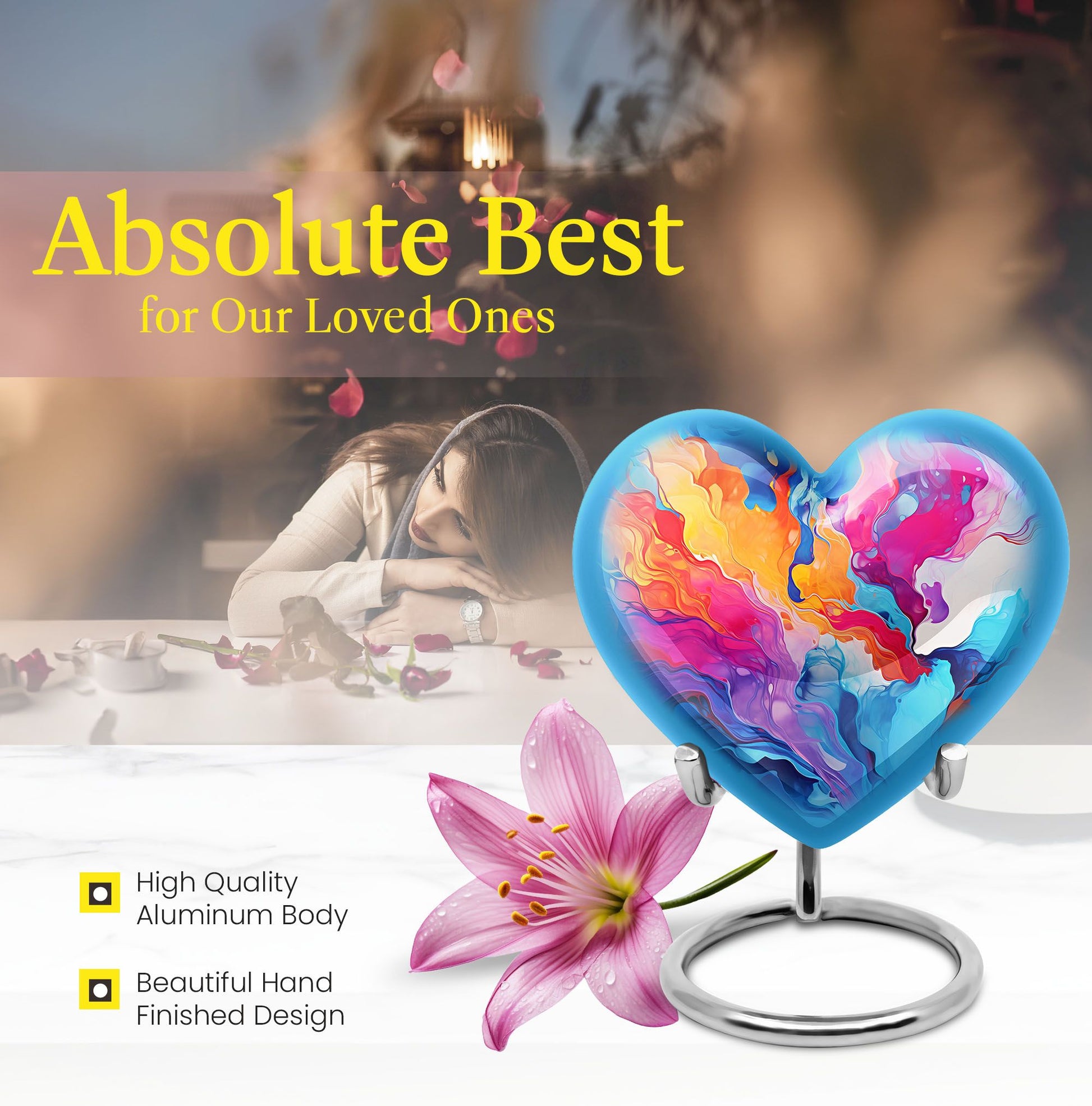 abstract design aluminum heart urn for cremation ashes