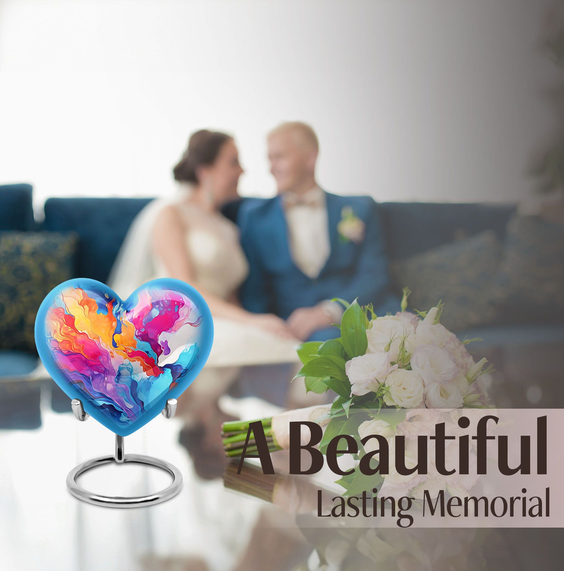 abstract design aluminum heart urn for cremation ashes