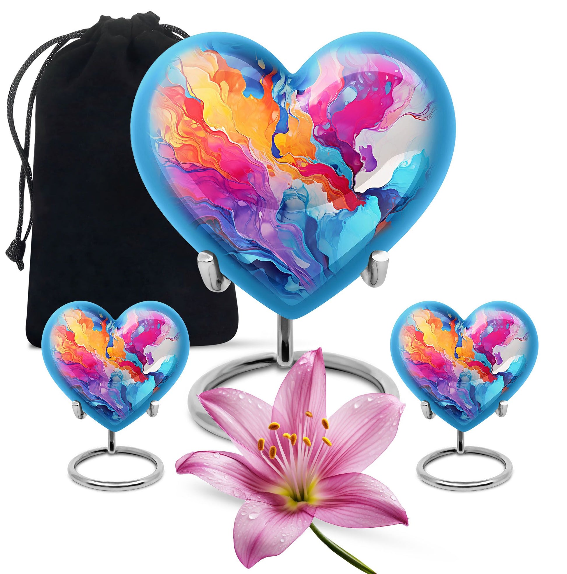 abstract design aluminum heart urn for cremation ashes