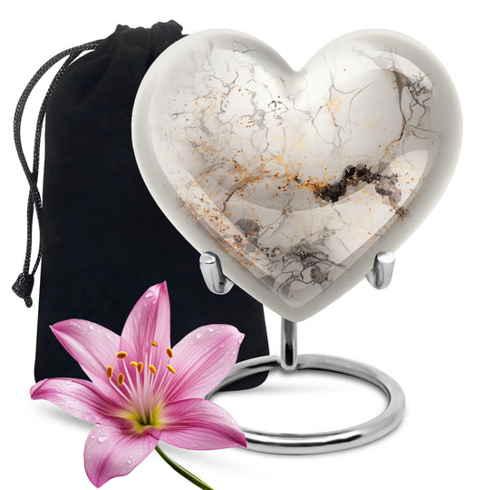 vibrant swirl heart-shaped aluminium cremation urn.