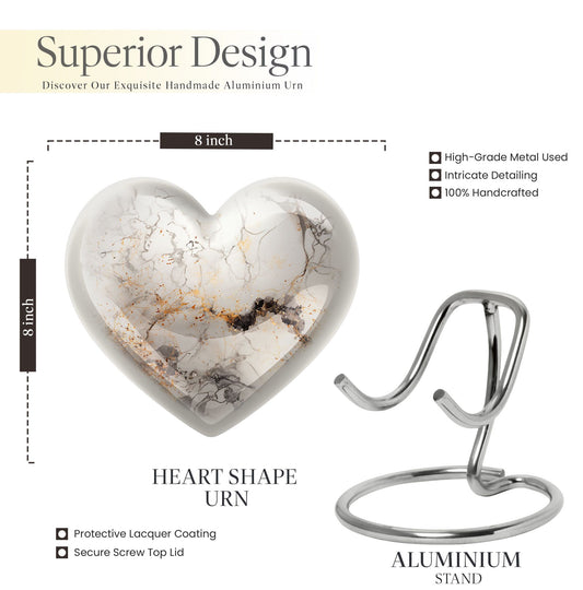 vibrant swirl heart-shaped aluminium cremation urn.