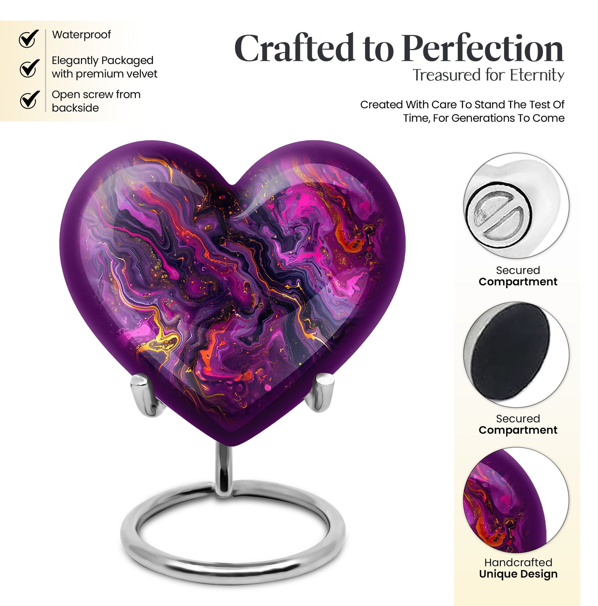 10-inch heart-shaped abstract urn made of aluminium