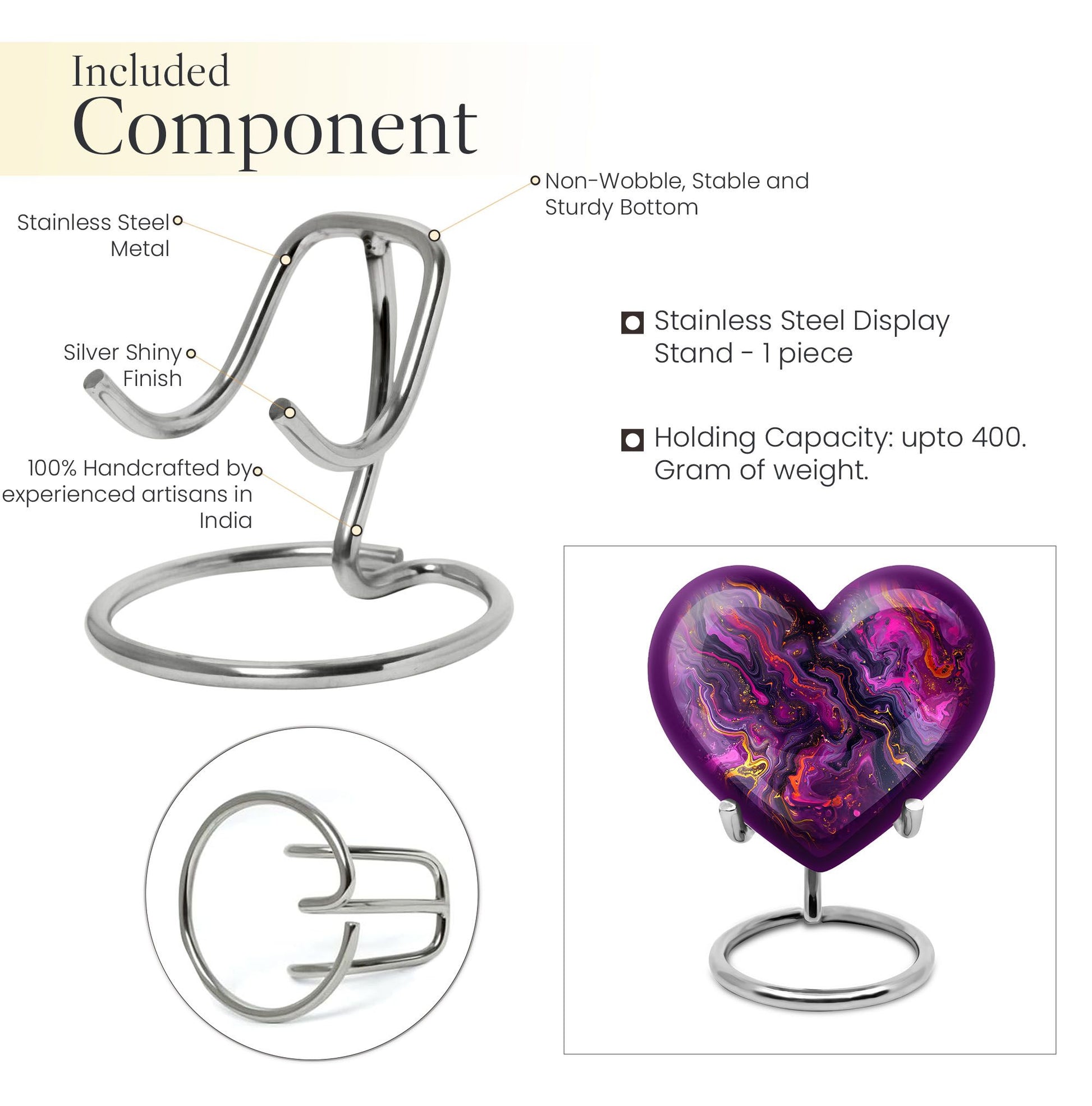 10-inch heart-shaped abstract urn made of aluminium