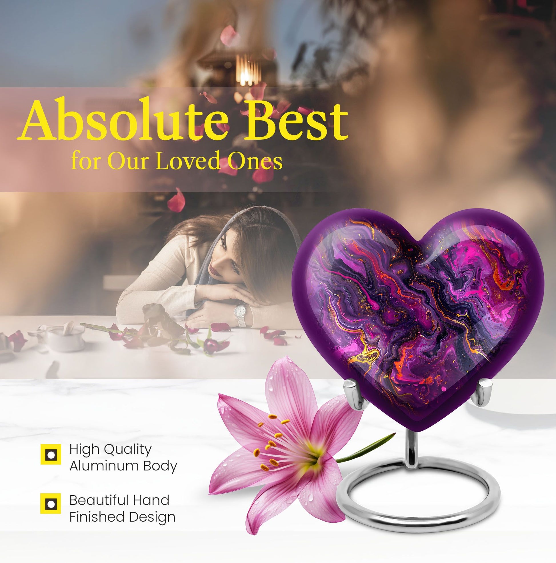 10-inch heart-shaped abstract urn made of aluminium