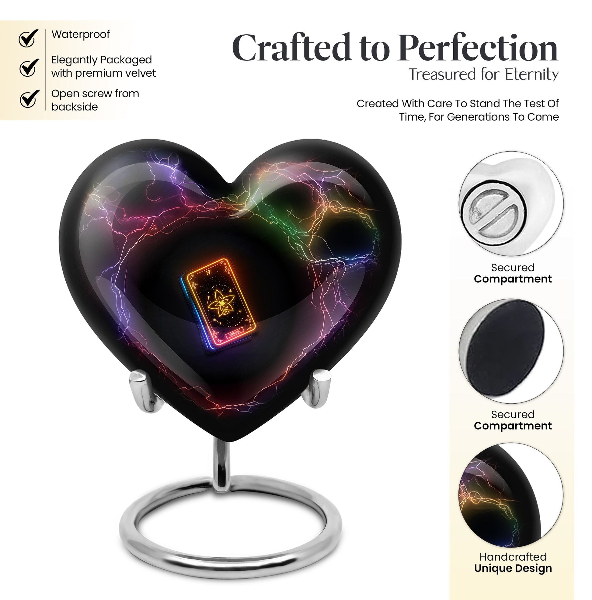 10-inch Heart Tarot Urn for human ashes, personalize with engraved names