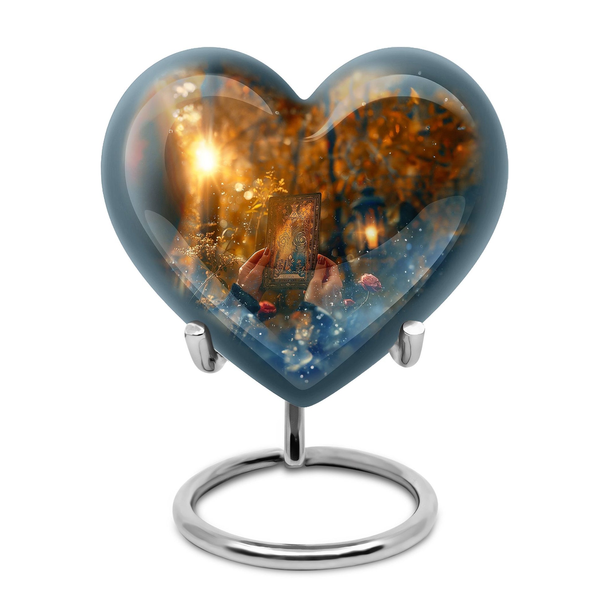 10-inch Tarot Urn, heart-shaped burial funeral urn for adult ashes, includes velvet pouch