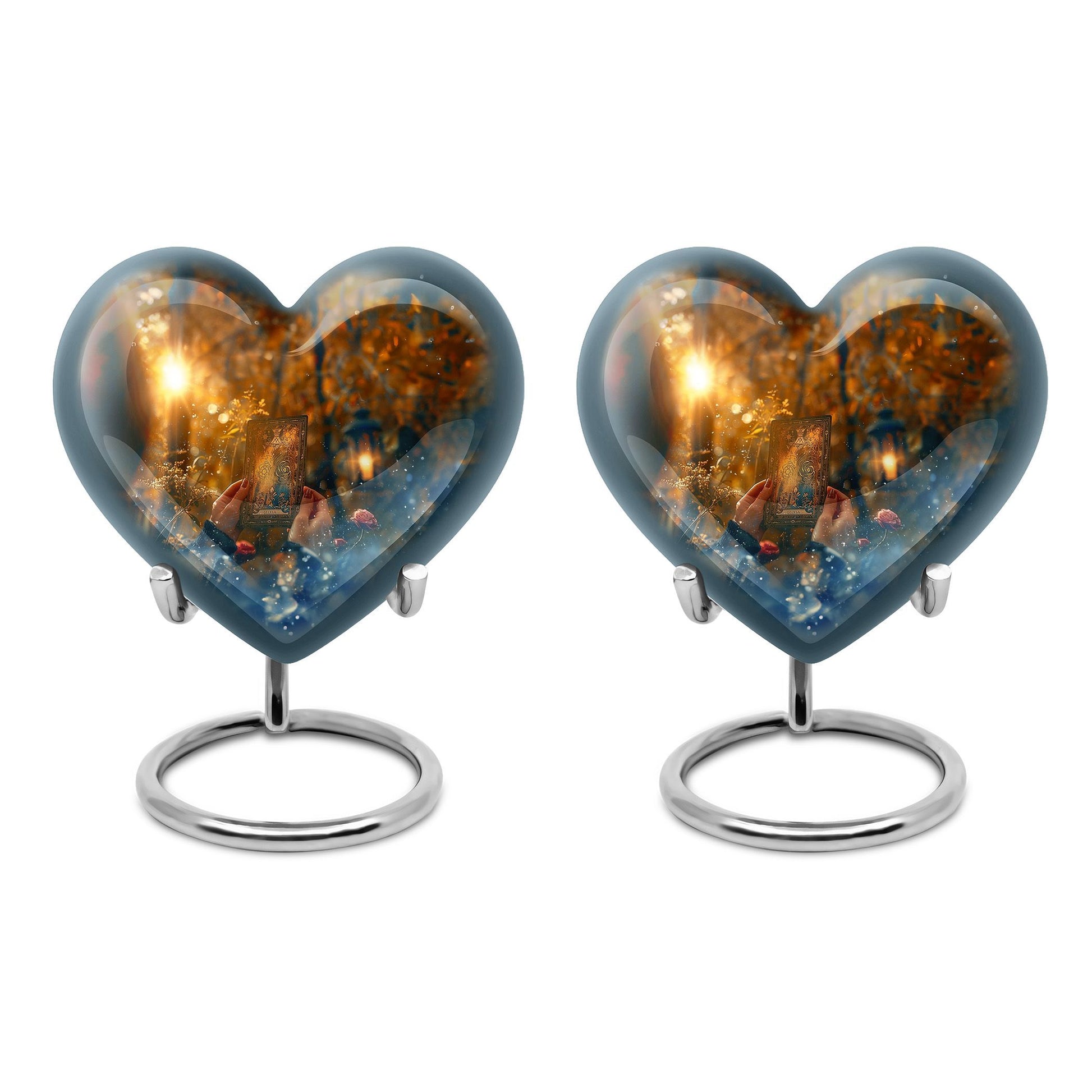 10-inch Tarot Urn, heart-shaped burial funeral urn for adult ashes, includes velvet pouch