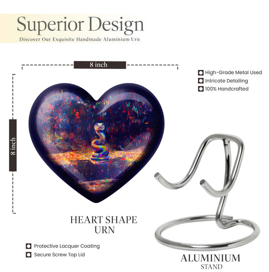 10-inch aluminium heart-shaped snake urn for human ashes with engraving option