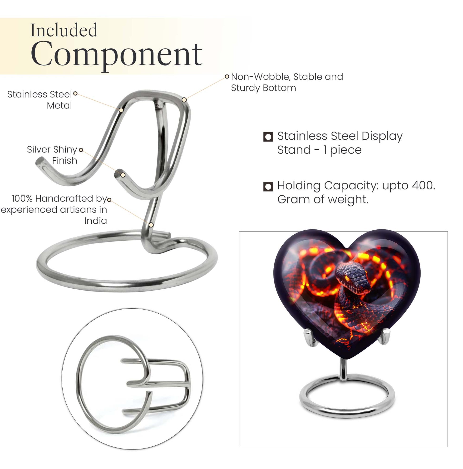 10-inch heart-shaped snake urn for adult ashes,