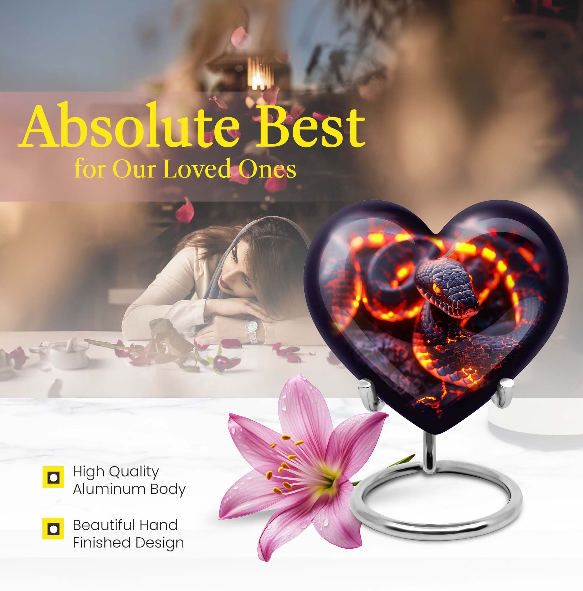 10-inch heart-shaped snake urn for adult ashes,