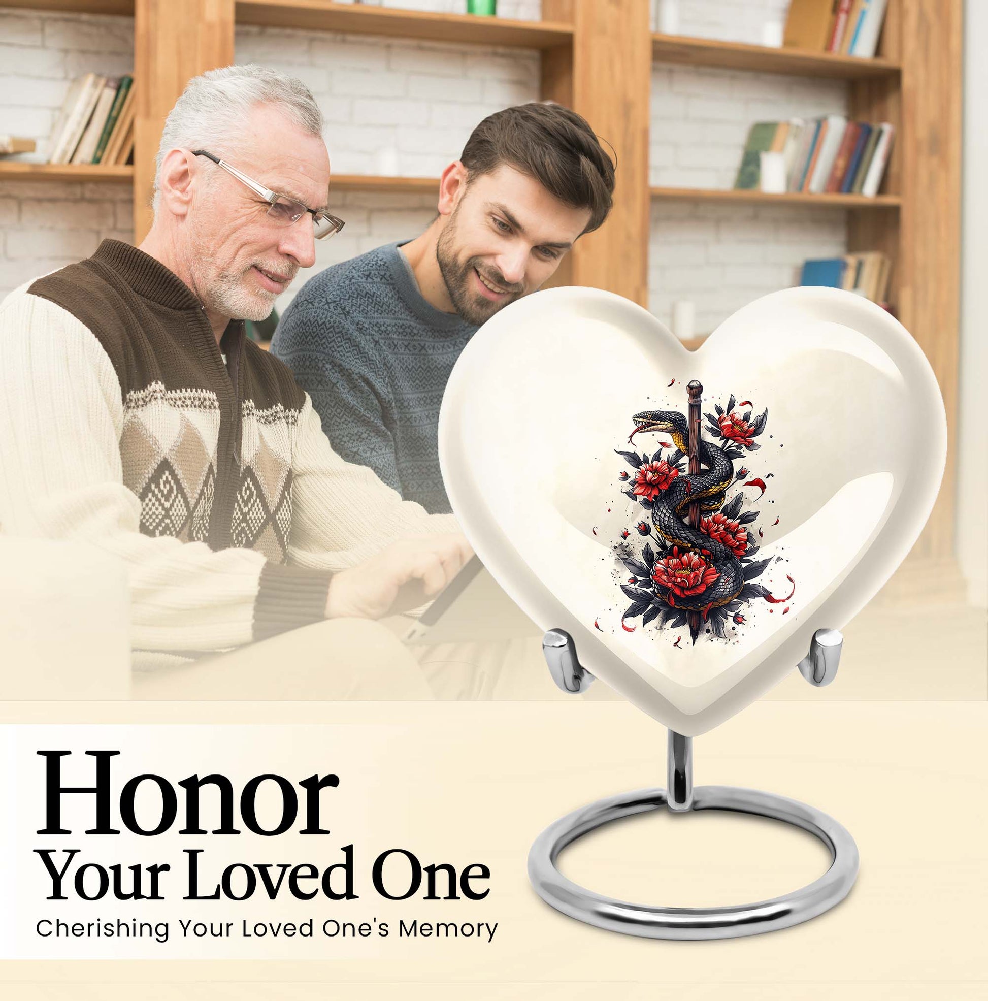 Large 10-inch heart-shaped snake urn