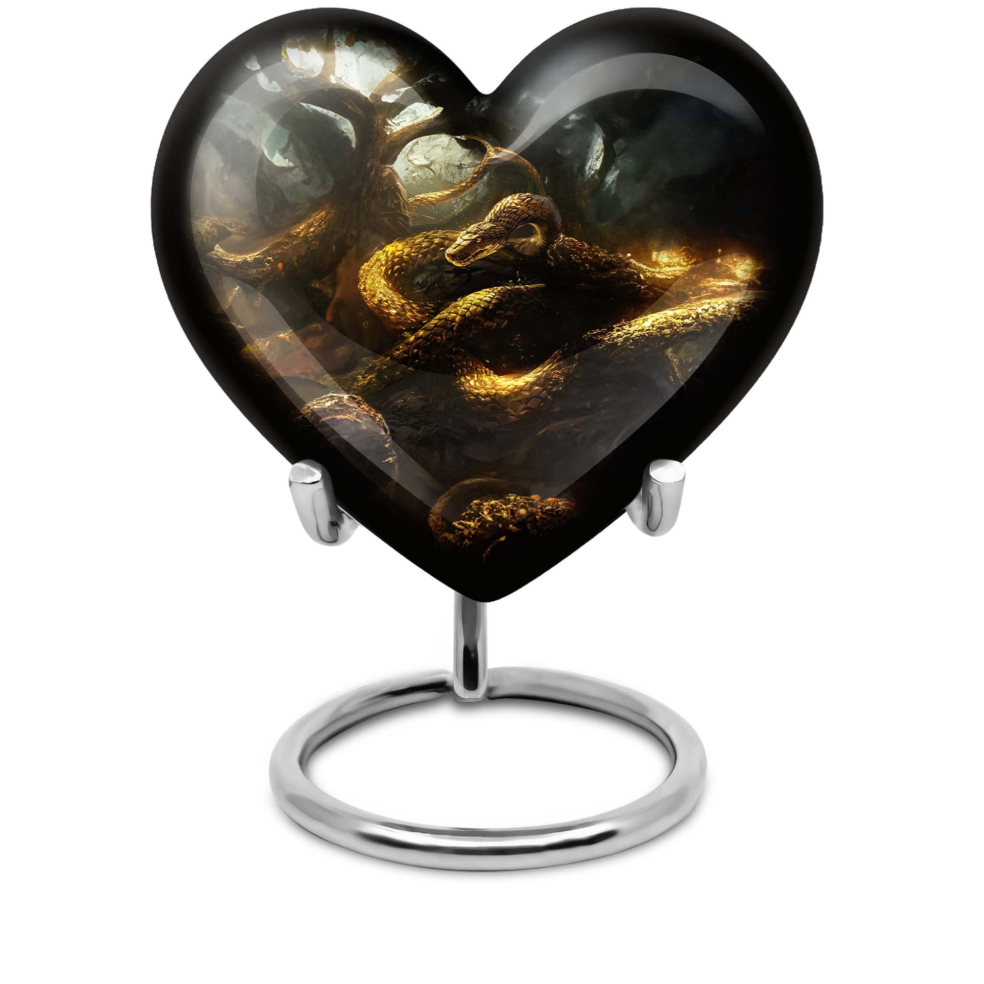 10-inch snake urn, heart-shaped memorial burial cremation urn with velvet pouch