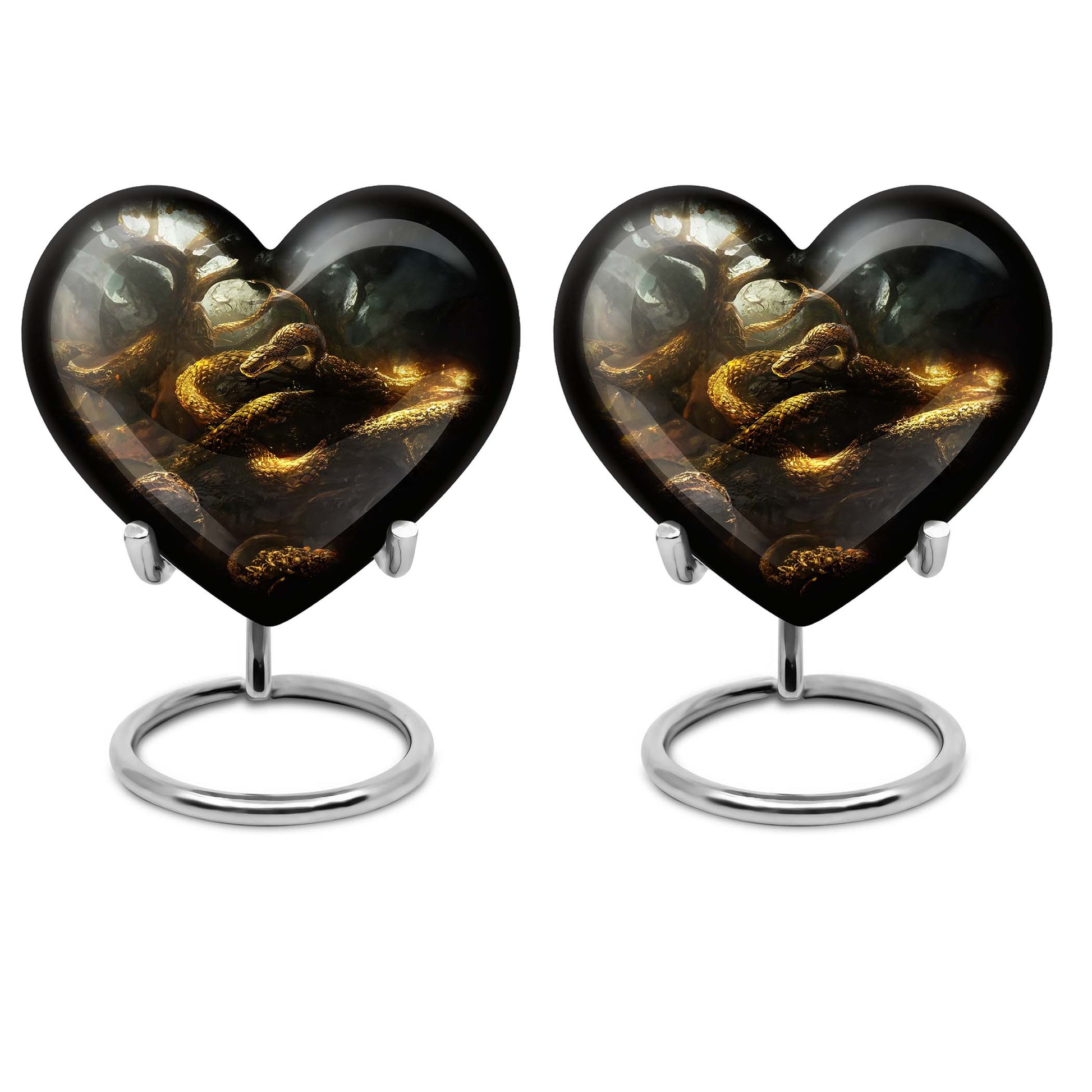 10-inch snake urn, heart-shaped memorial burial cremation urn with velvet pouch