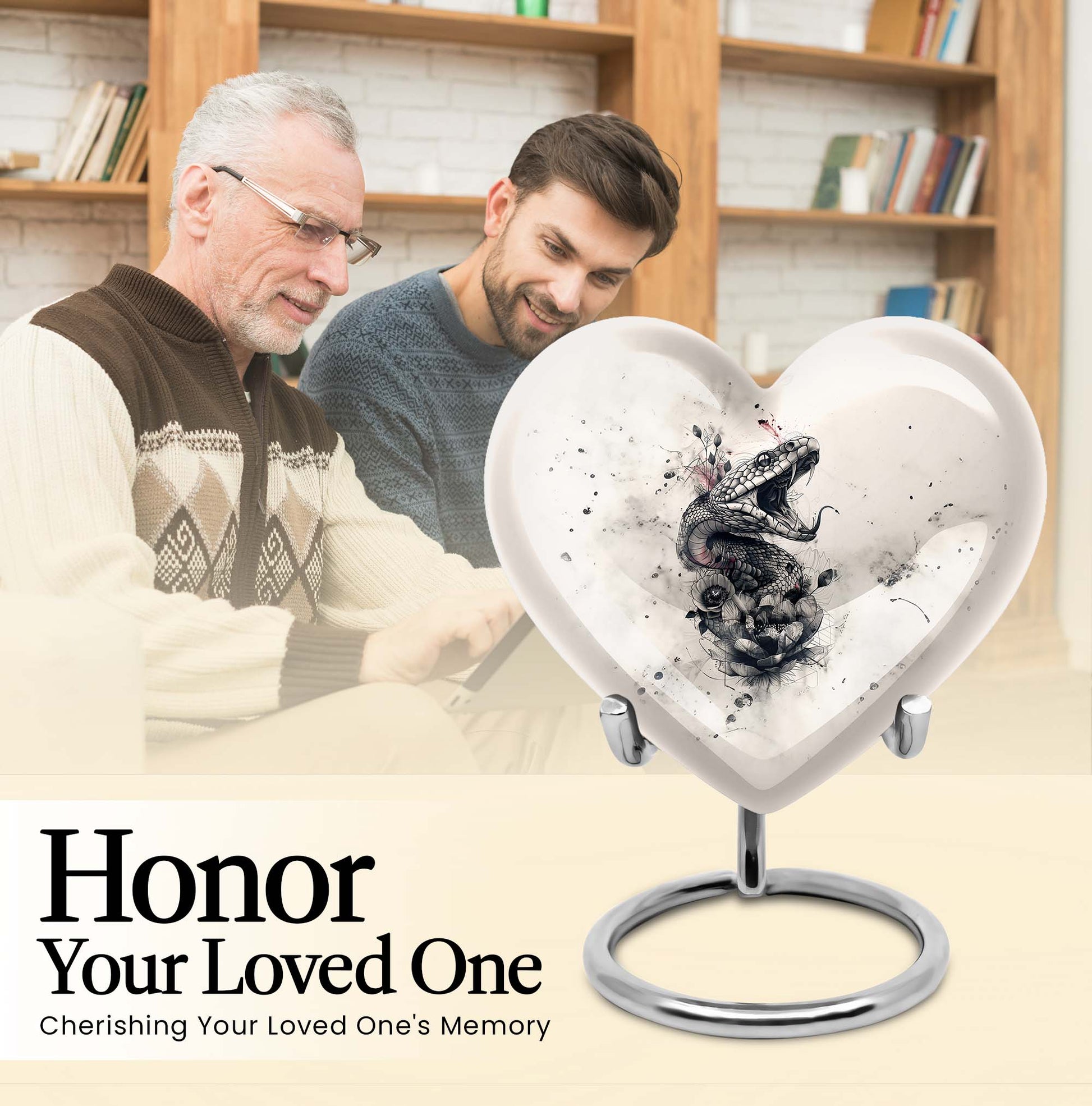 heart-shaped snake urn for adult ashes