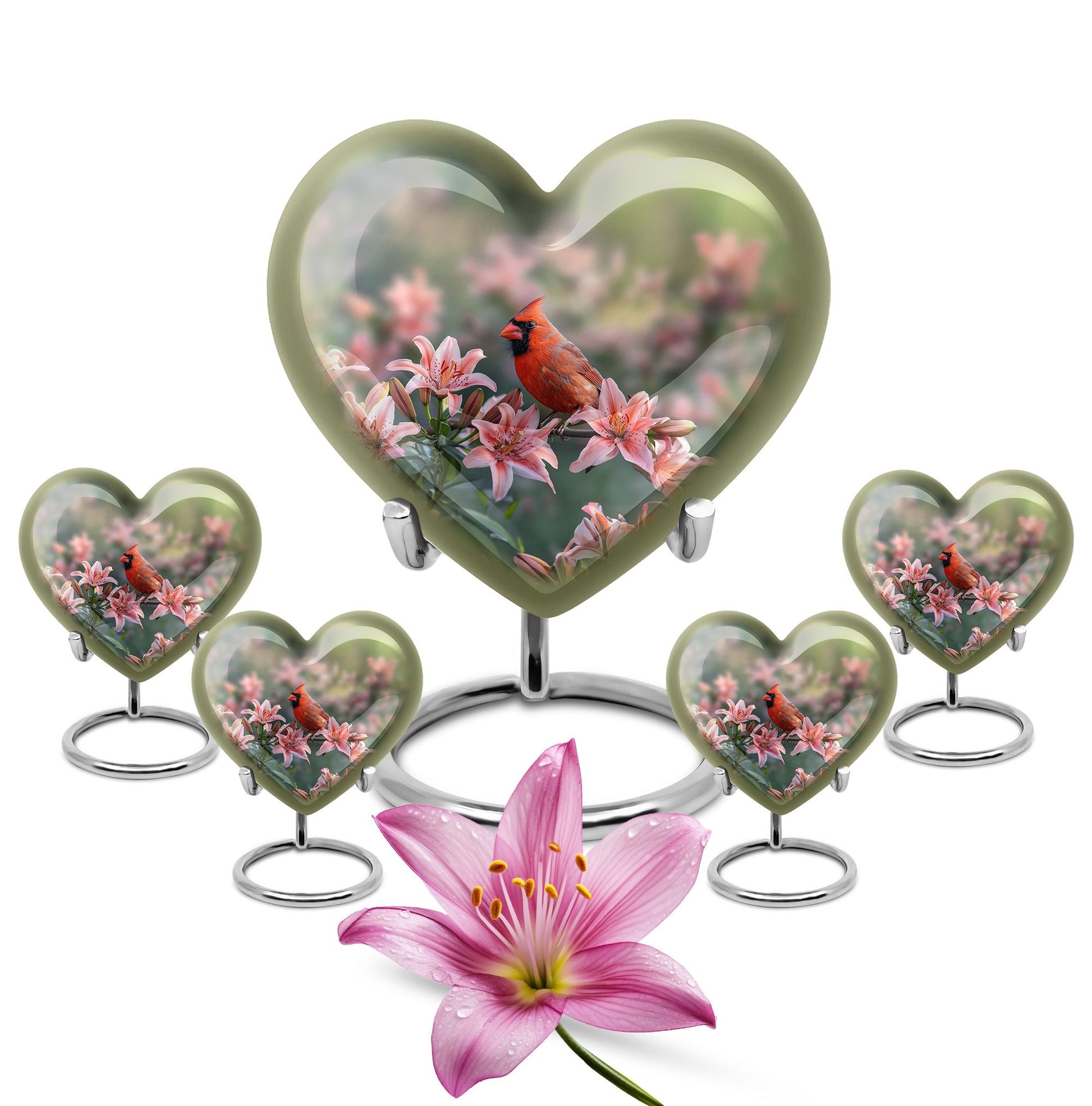 heart designed Cardinal Bird Urn for adult human ashes