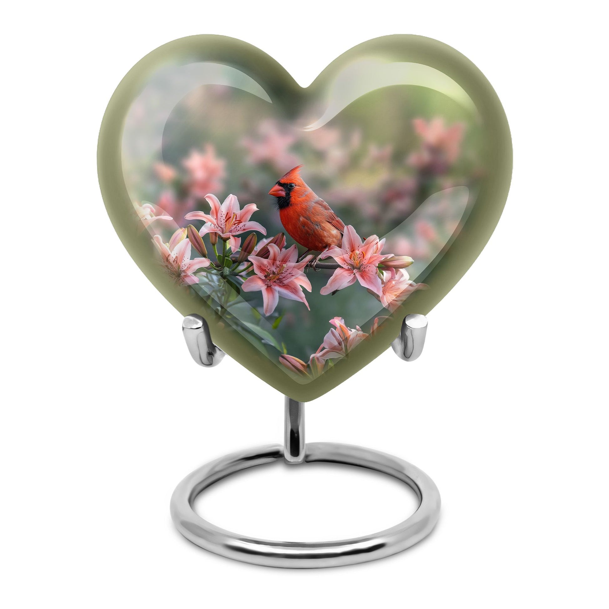 heart designed Cardinal Bird Urn for adult human ashes