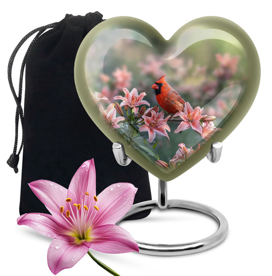 heart designed Cardinal Bird Urn for adult human ashes