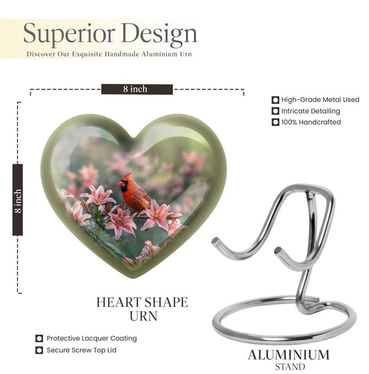 heart designed Cardinal Bird Urn for adult human ashes