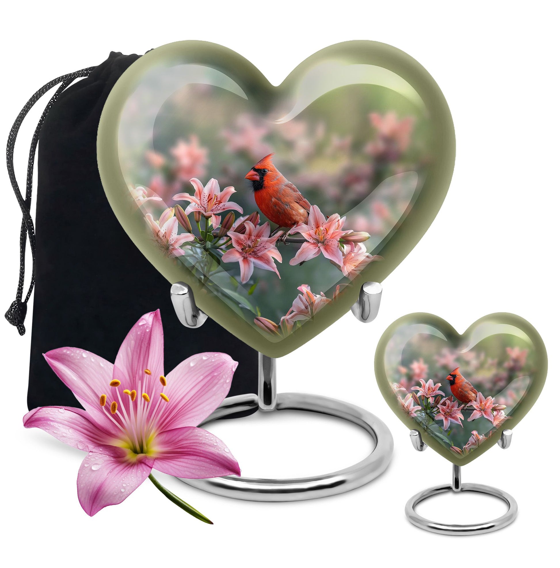 heart designed Cardinal Bird Urn for adult human ashes