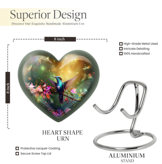 10-inch heart-shaped hummingbird urn