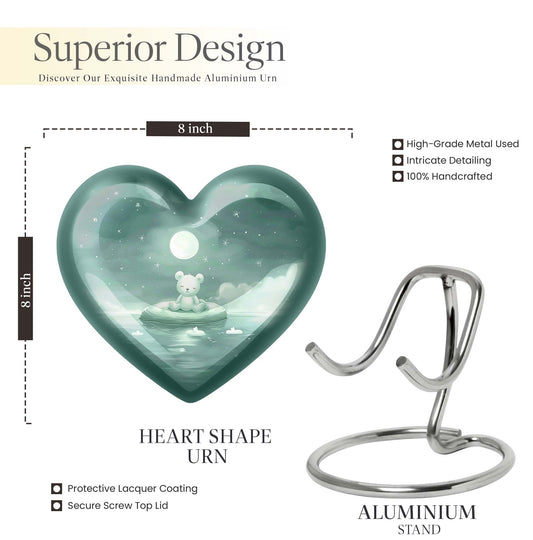 heart-shaped aluminium bear urn.