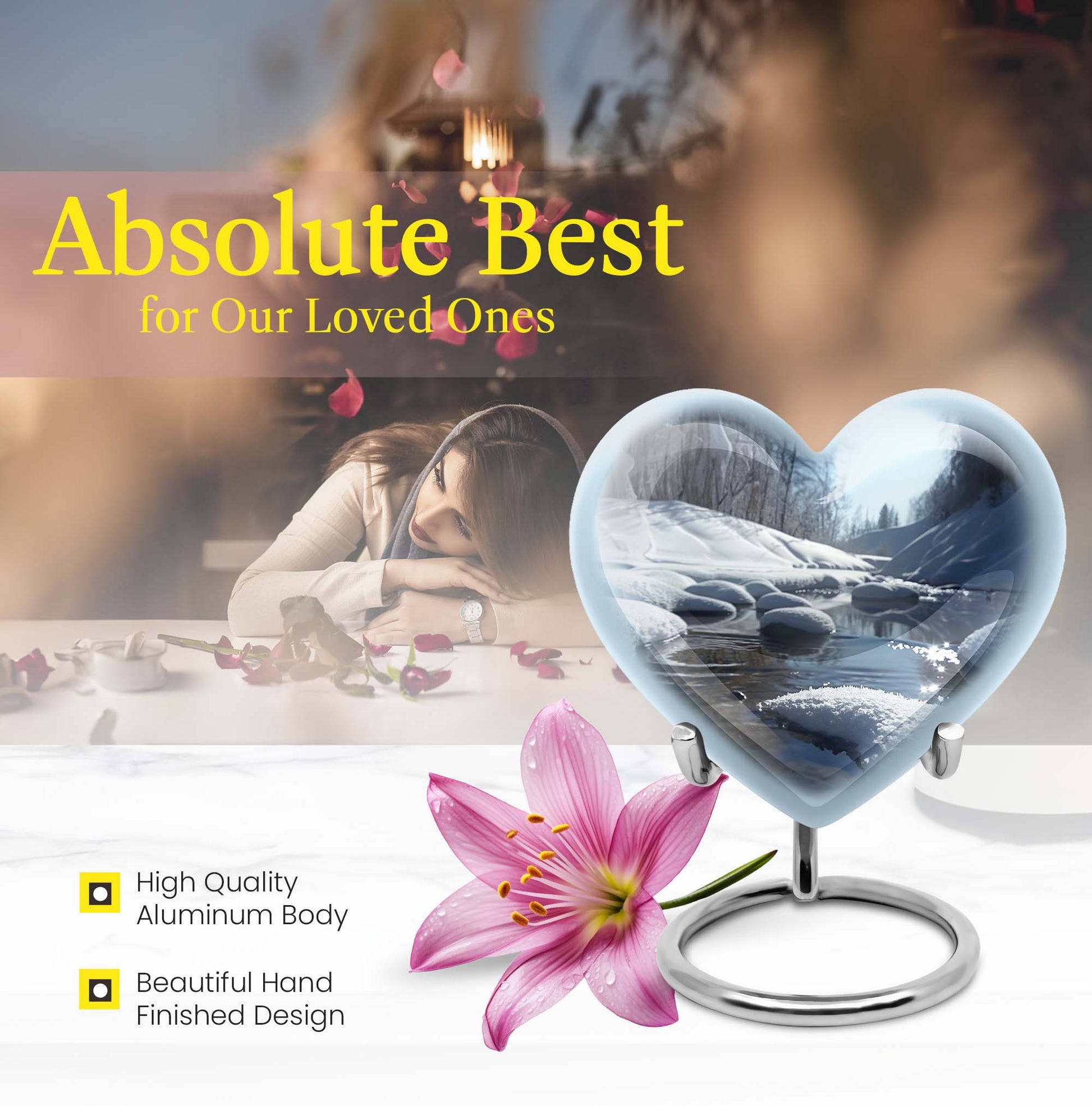 10-inch Mountains Urn, heart-shaped modern