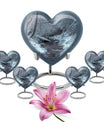 Mountains Urn, a heart-shaped 10 inch aluminium funeral urn