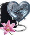 Mountains Urn, a heart-shaped 10 inch aluminium funeral urn