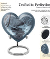 Mountains Urn, a heart-shaped 10 inch aluminium funeral urn