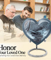 Mountains Urn, a heart-shaped 10 inch aluminium funeral urn