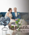 Mountains Urn, a heart-shaped 10 inch aluminium funeral urn