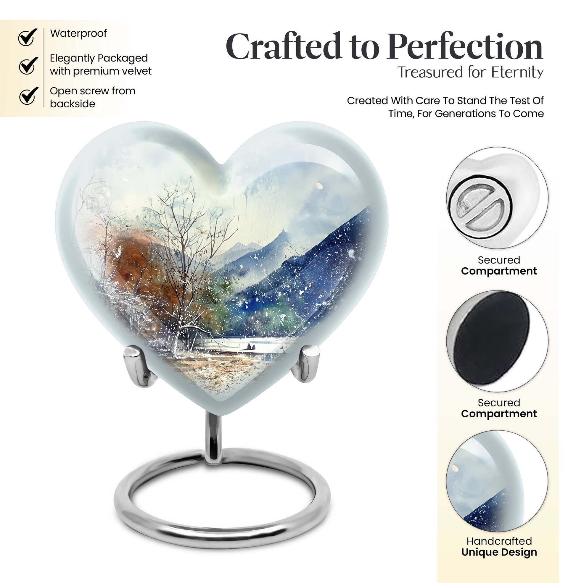 10-inch Mountains Urn, heart-shaped cremation 