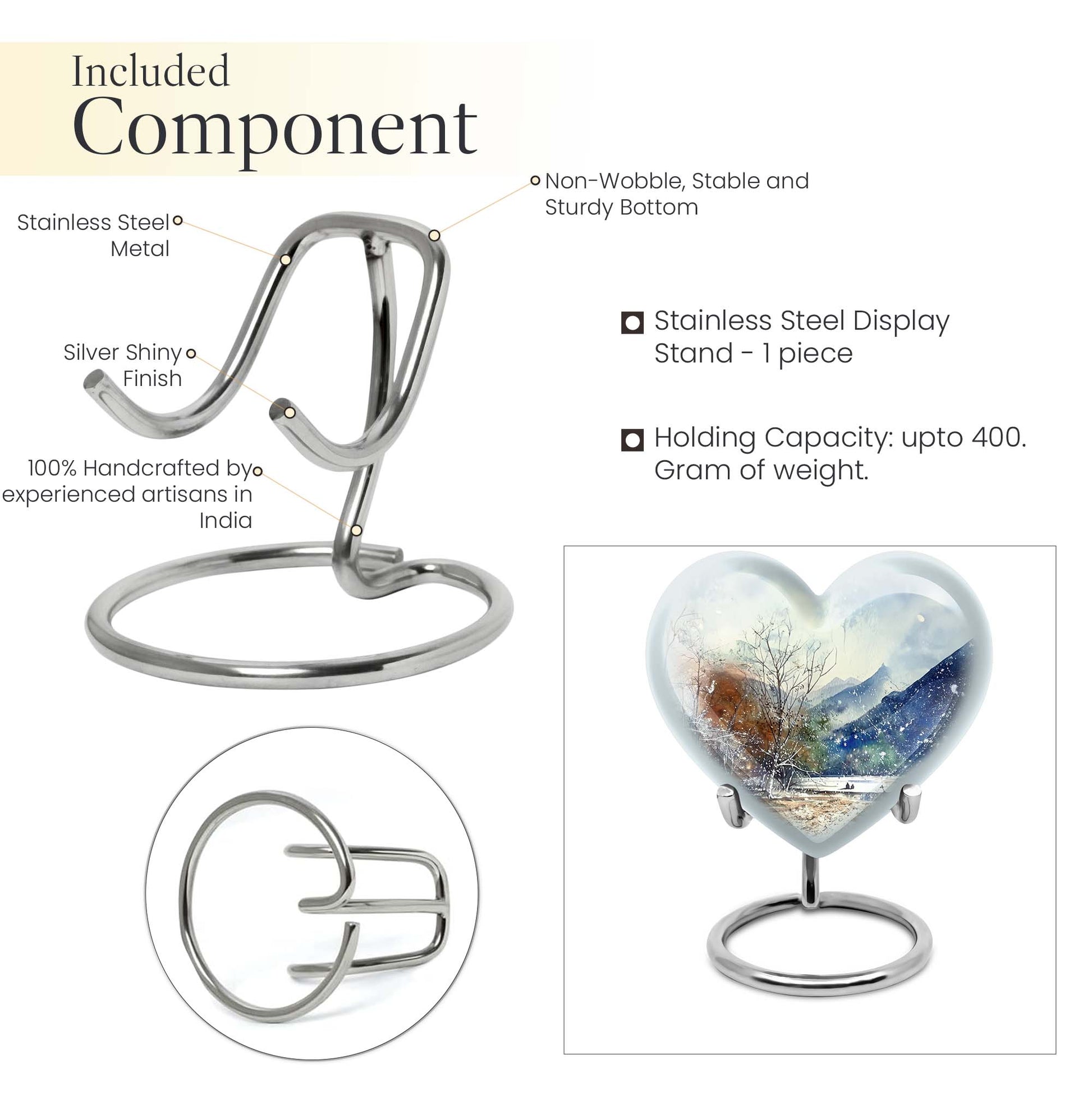 10-inch Mountains Urn, heart-shaped cremation 