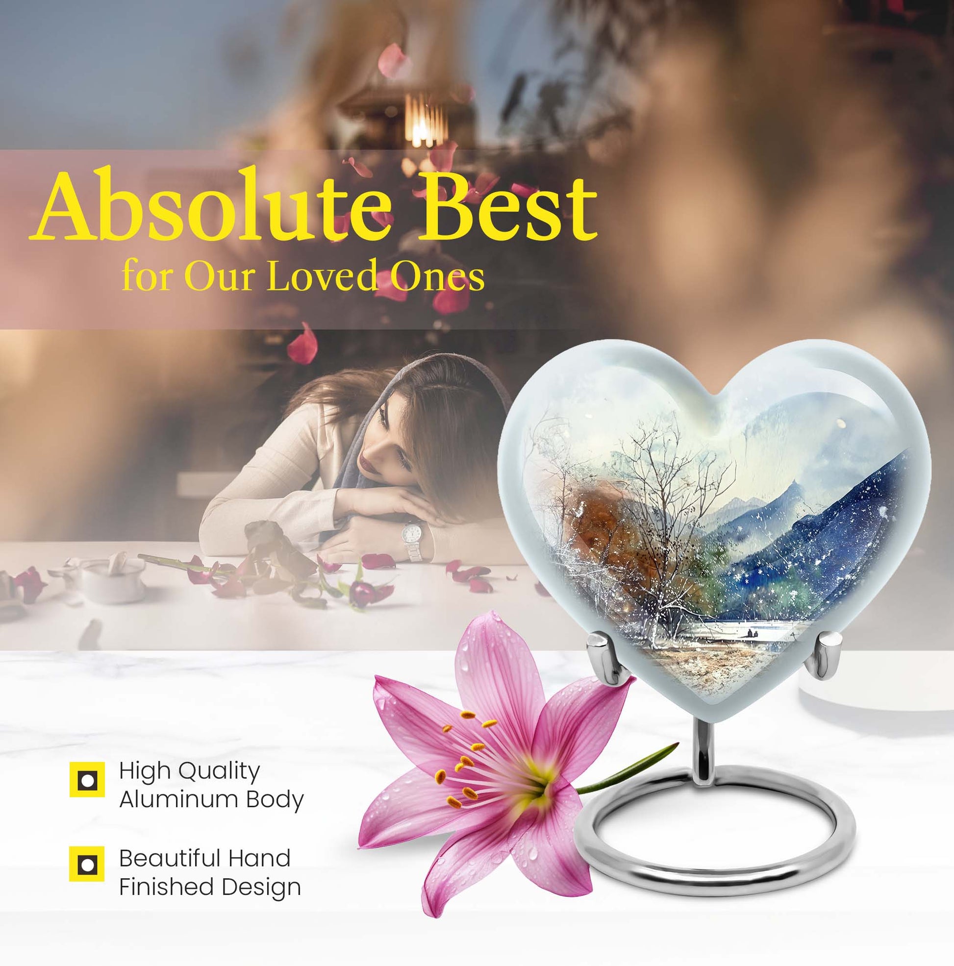 10-inch Mountains Urn, heart-shaped cremation 