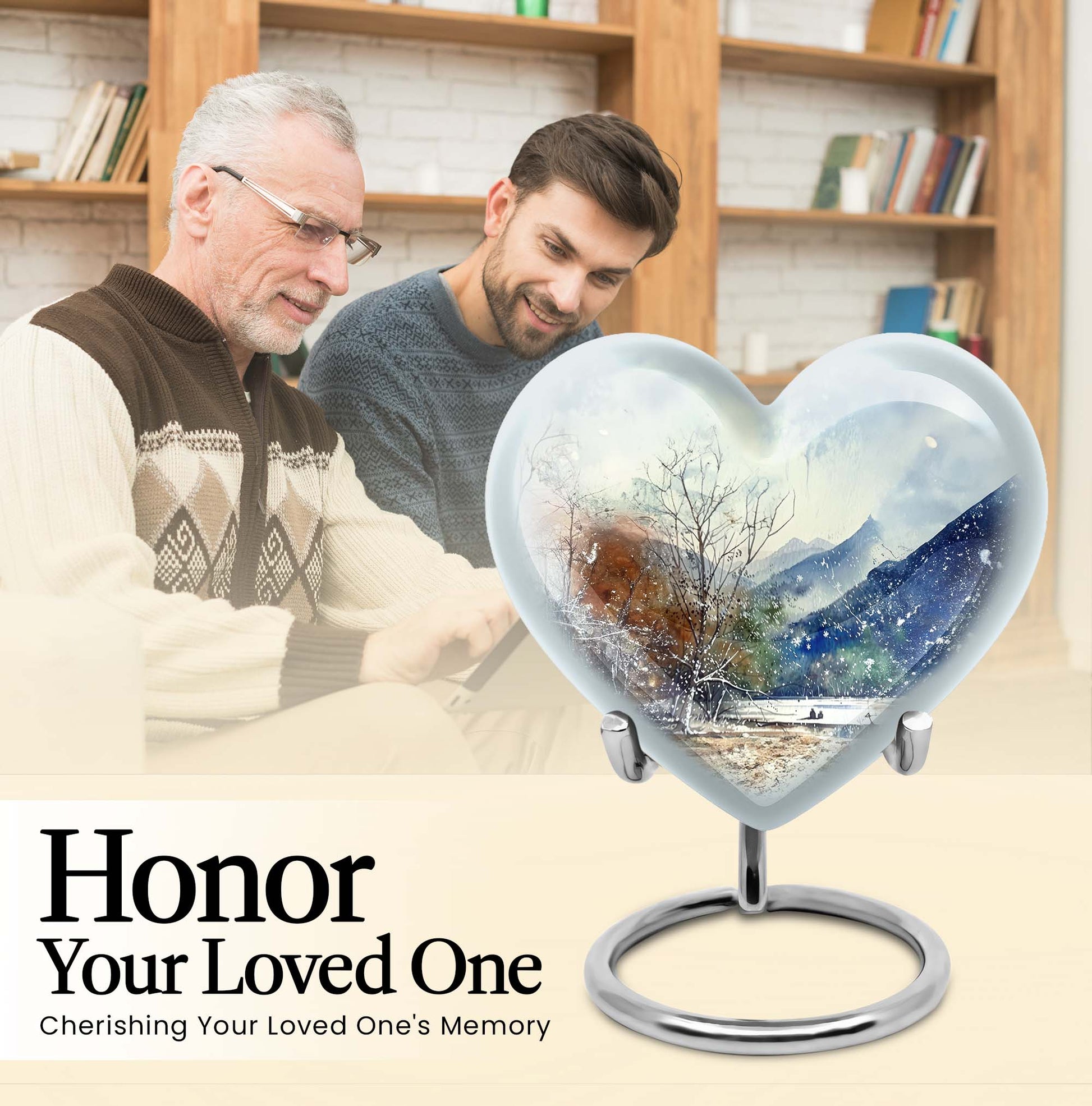 10-inch Mountains Urn, heart-shaped cremation 