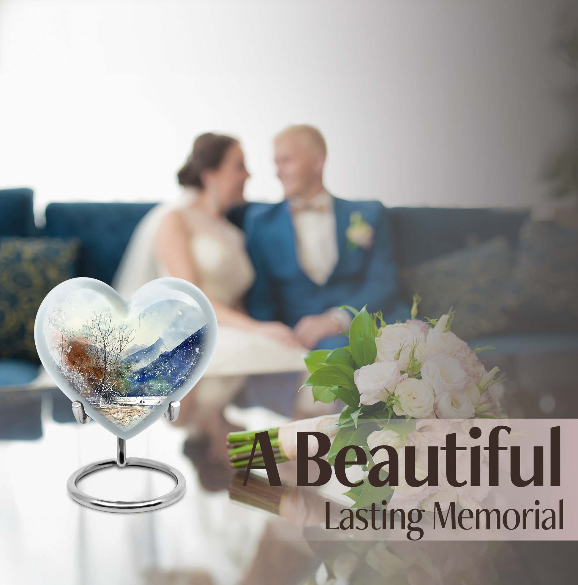 10-inch Mountains Urn, heart-shaped cremation 