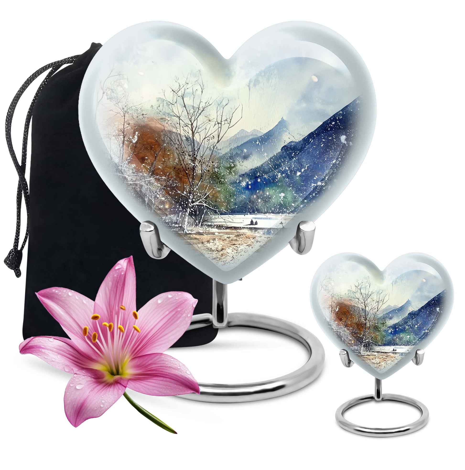 10-inch Mountains Urn, heart-shaped cremation 