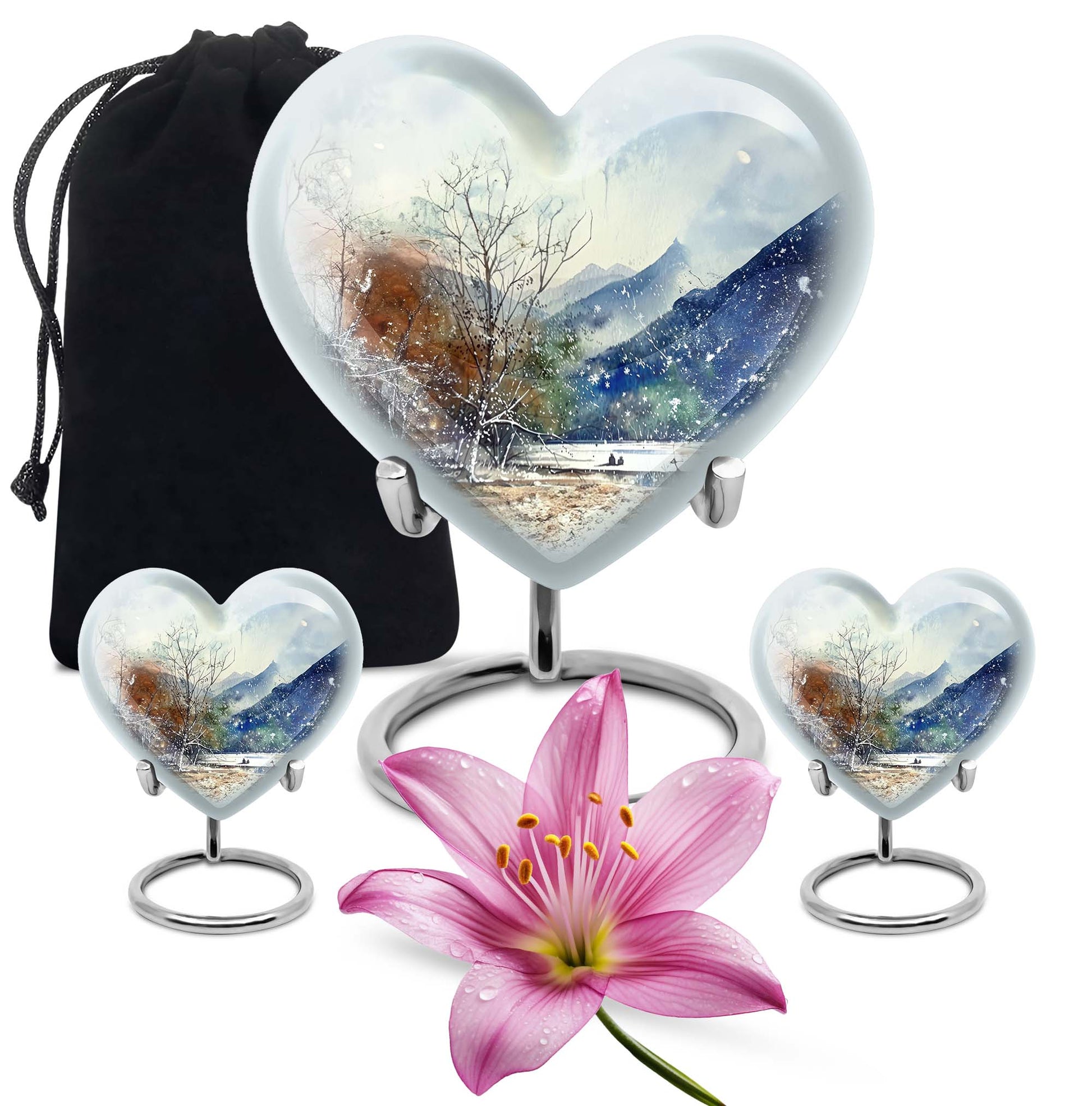 10-inch Mountains Urn, heart-shaped cremation 