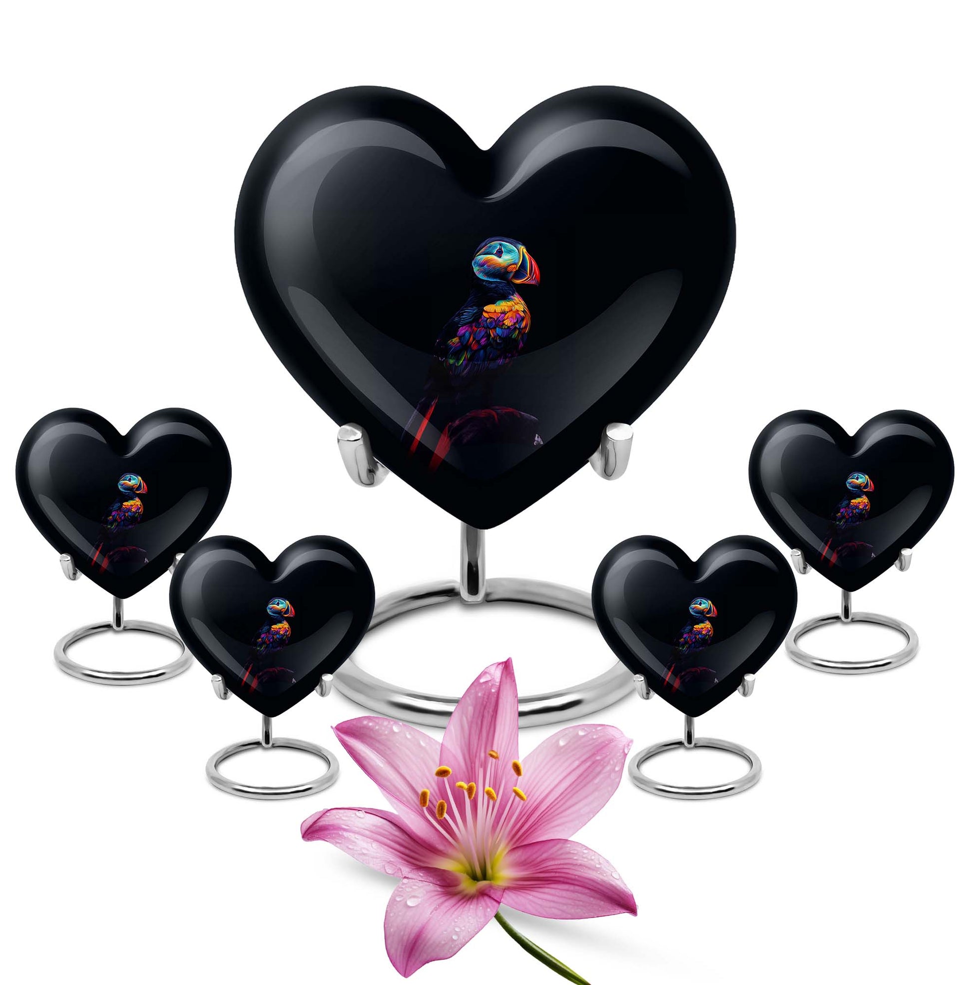 heart shaped Puffin bird Urn